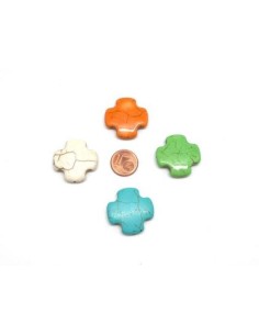 Perle croix 26mm howlite orange, vert, bleu turquoise, blanc cassé. Croix gec 2
