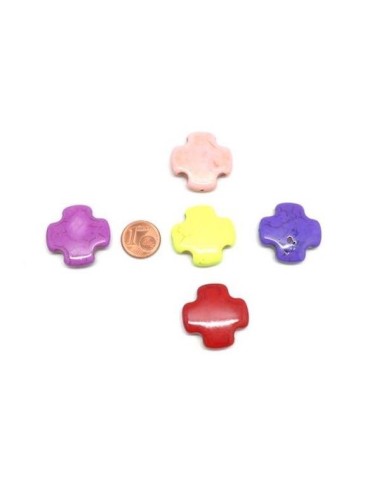 Perle croix grecque en pierre synthétique imitation turquoise "Howlite" 26mm croix grec couleurs assorties