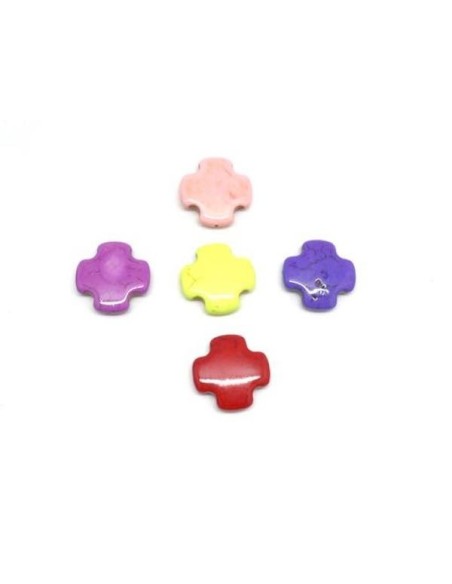 Perle croix  imitation turquoise "Howlite" 26mm croix grec couleurs assorties