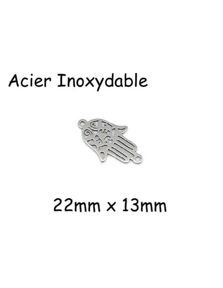 Perle connecteur main de Fatma en acier inoxydable argenté