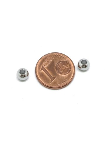 Perle ronde 5mm en acier argenté pour cordon de 2mm