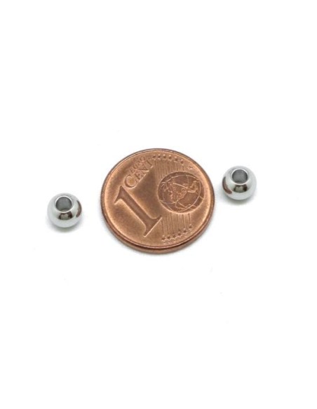 Perle ronde 5mm en acier argenté pour cordon de 2mm