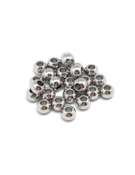 Perle ronde argenté 5mm en acier inoxydable pour cuir de 2mm