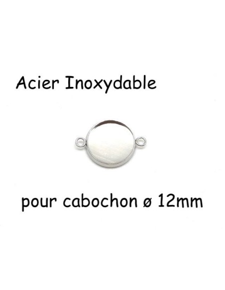 Perle connecteur pour cabochon de 12mm en acier inoxydable argenté