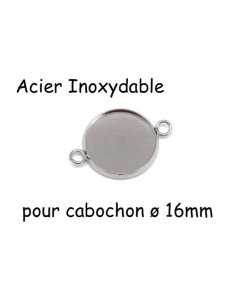 Support connecteur pour cabochon de 16mm en acier inoxydable argenté