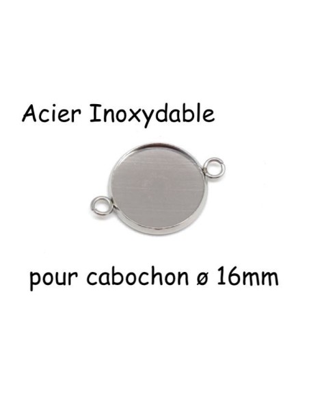 Support connecteur pour cabochon de 16mm en acier inoxydable argenté Support connecteur pour cabochon de 16mm en acier inoxydable argenté