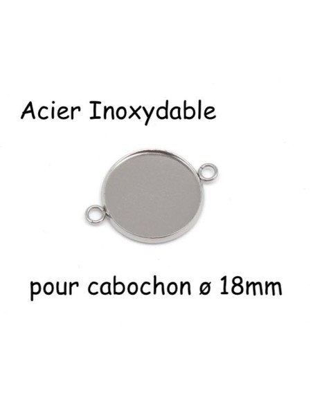 Perle connecteur pour cabochon de 18mm en acier inoxydable argenté