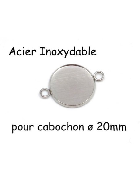 Perle connecteur pour cabochon de 20mm en acier inoxydable argenté