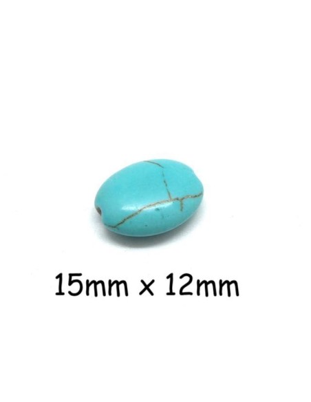 Perle ovale galet imitation turquoise "Howlite" bleu turquoise 15mm x 12mm