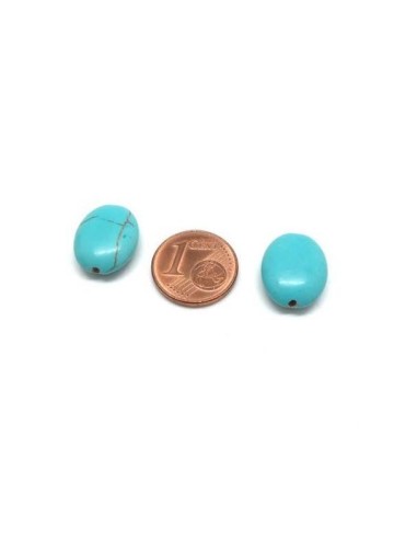 Perle galet imitation turquoise "Howlite" bleu turquoise 15mm x 12mm