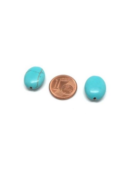 Perle galet imitation turquoise "Howlite" bleu turquoise 15mm x 12mm
