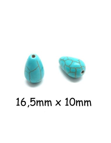 Perle goutte imitation turquoise "Howlite" bleu turquoise 16,5mm x 10mm