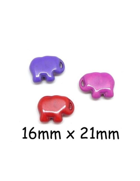 Perle éléphant imitation "Howlite" rouge, violet, rose bysantin brillant 16mm x 21mm