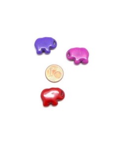 Perle éléphant imitation "Howlite" rouge, violet, rose bysantin brillant 16mm x 21mm 2