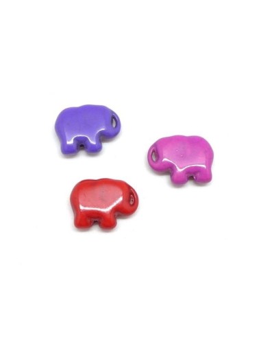 Perle éléphant en pierre "Howlite" rouge, violet, rose bysantin brillant 16mm x 21mm