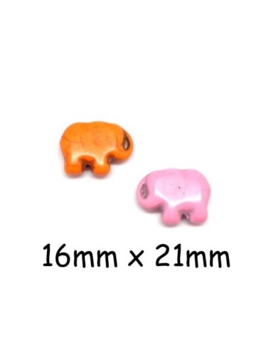 Perle éléphant imitation "Howlite" orange et rose pâle brillant 16mm x 21mm