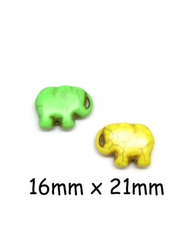 Perle éléphant imitation "Howlite" jaune vif et vert fluo 16mm x 21mm