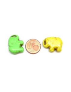 Perle éléphant imitation "Howlite" jaune vif et vert fluo 16mm x 21mm 2