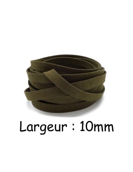 Lacet suédine 10mm, daim synthétique vert kaki pas cher