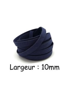 Cordon plat 10mm suedine aspect daim bleu marine foncé - Daim synthétique