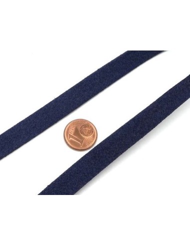 Cordon plat 10mm suedine, daim synthétique bleu marine foncé - Daim synthétique