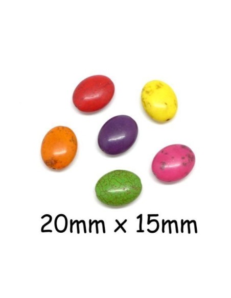 Perle ovale galet imitation turquoise "Howlite" multicolore 20mm x 15mm