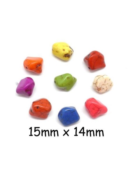 Perle galet, cailloux imitation turquoise "Howlite" multicolore  25mm x 14mm