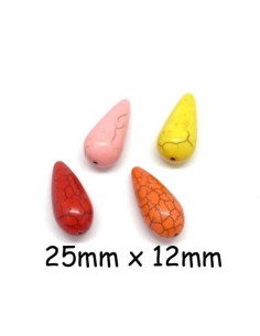 Perle goutte, pampille imitation turquoise "Howlite" multicolore  25mm x 12mm