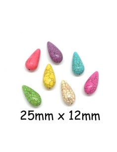 Perle pampille, goutte imitation turquoise "Howlite" multicolore  25mm x 12mm