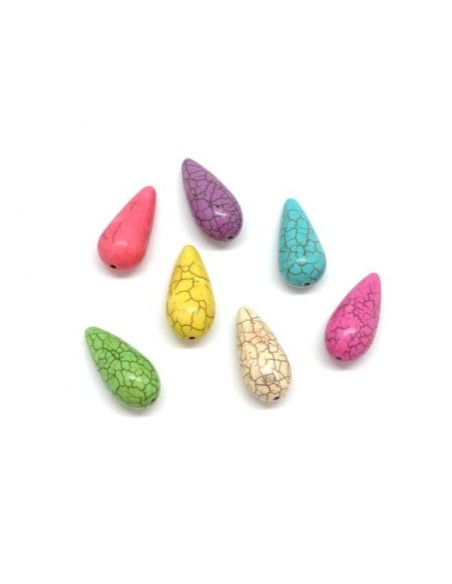 Perle goutte allongée imitation turquoise "Howlite" multicolore  pour collier Perle goutte allongée imitation turquoise "Howlite" multicolore  pour collier