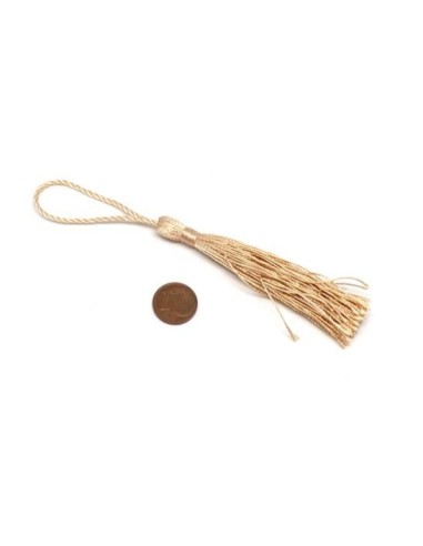 Pompon beige ocre brillant en polyester 10cm - 14cm pour création bijoux