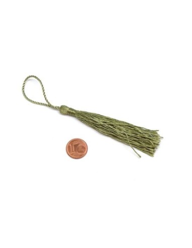 Pompon vert olive en polyester 10-14 cm brillant pour création collier