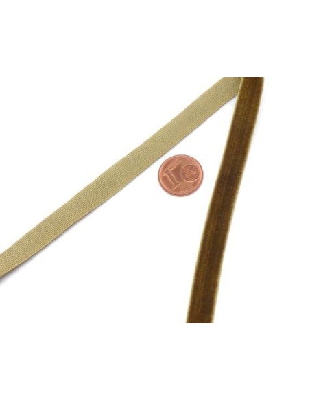 Galon élastique 8mm en velours marron vert bronze - Idéal headband, couture, scrapbooking
