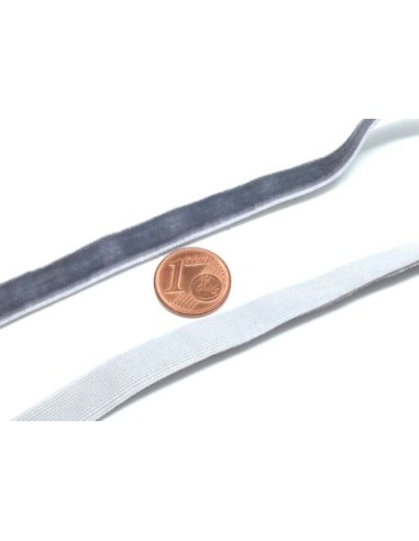Galon élastique 10mm en velours gris - Idéal couture, scrapbooking
