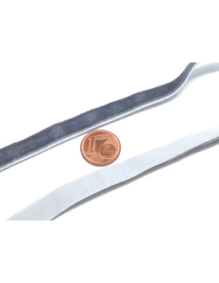Galon élastique 10mm en velours gris - Idéal couture, scrapbooking