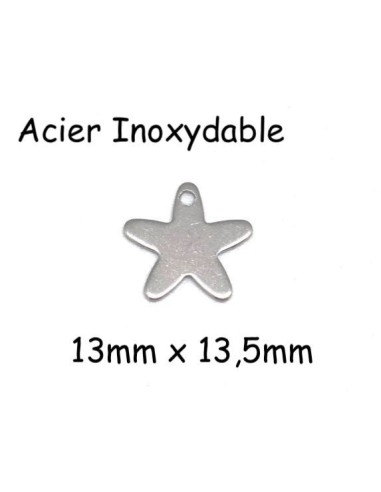 Breloque étoile argenté en acier inoxydable 13mm