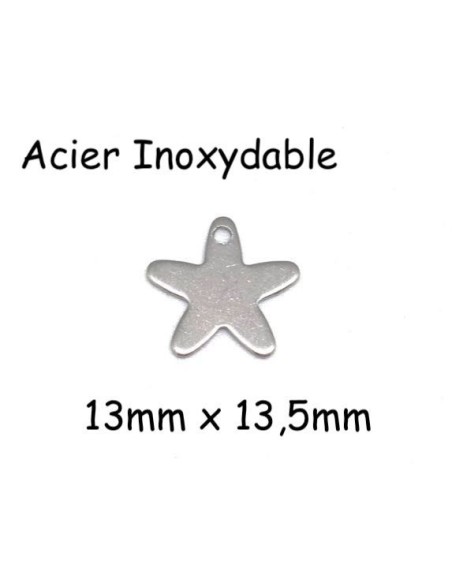 Breloque étoile argenté en acier inoxydable 13mm