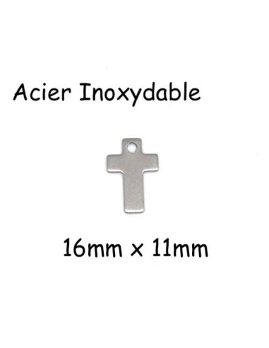 Breloque croix en métal argenté acier inoxydable 16mm