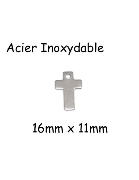 Breloque croix en métal argenté acier inoxydable 16mm Breloque croix en métal argenté acier inoxydable 16mm