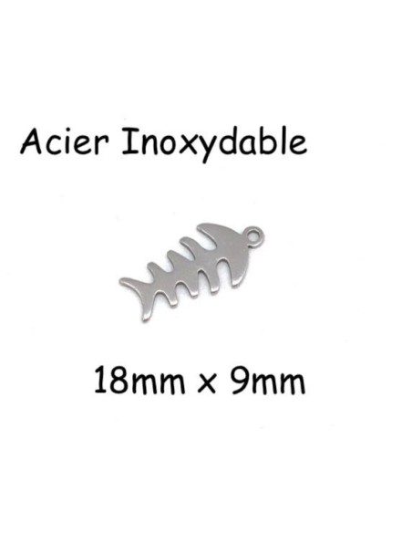 Breloque arête de poisson argenté en acier inoxydable 18mm x 9mm