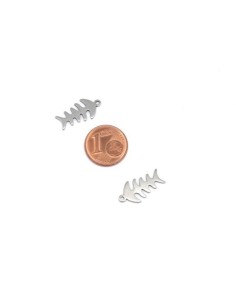 Breloque arête de poisson argenté en acier inoxydable 18mm x 9mm 2