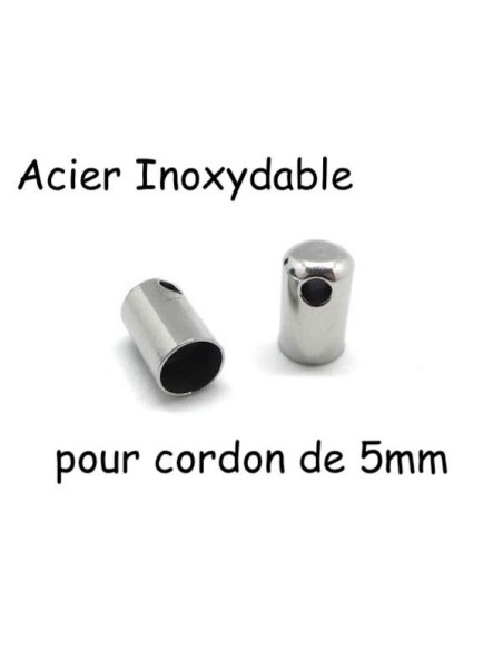 Embout rond argenté en acier inoxydable pour cordon de 5mm