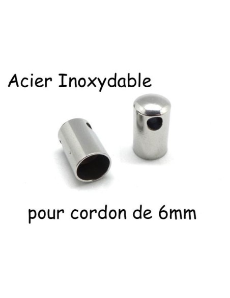 Embout rond argenté en acier inoxydable pour cordon de 6mm