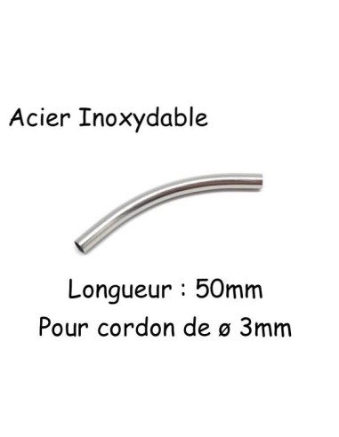 Perle tube incurvé pour cordon de 3mm en acier inoxydable argenté pour bracelet