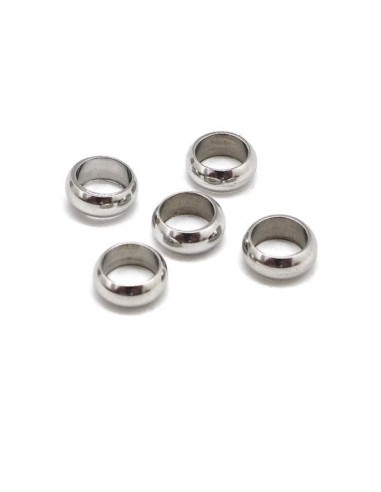 Perle rondelle à gros trou en acier inoxydable argenté - rondelle donut 7mm x 3mm