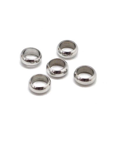 Perle rondelle à gros trou en acier inoxydable argenté - rondelle donut 7mm x 3mm