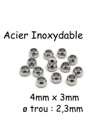 Perle ronde 4mm en acier inoxydable argenté - intercalaire