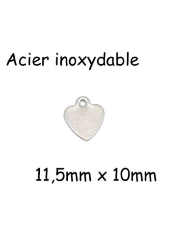 Petite breloque coeur argenté en acier inoxydable 11mm x 10mm