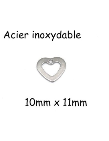 Petit breloque coeur évidé argenté en acier inoxydable 10mm x 11mm pour bracelet
