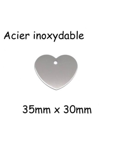Pendentif coeur argenté en acier inoxydable pouvant être gravé - 30mm x 35mm